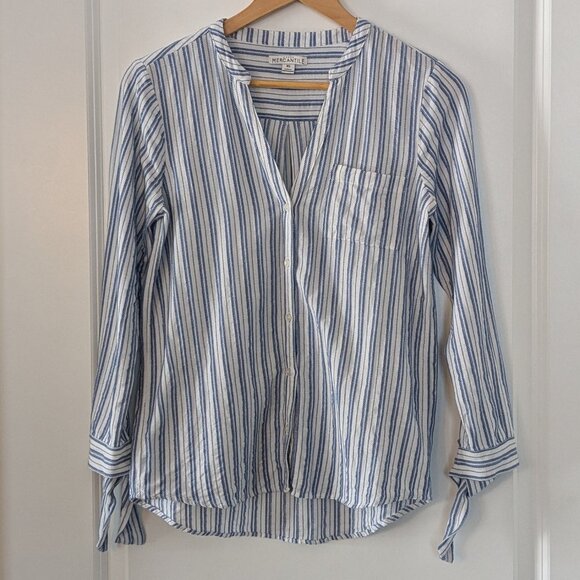 J. Crew Shirt Women's Size XS Blue White Stripes Tie-sleeve Button-up #L2052 - Picture 6 of 16